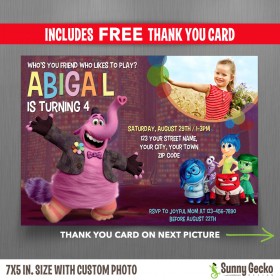 Inside Out Bing Bong and friends 7x5 in. Birthday Party Invitation + FREE Thank you Card